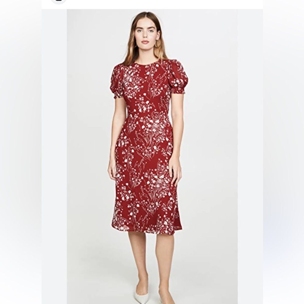 Reformation Lee midi dress dark red white floral‎ sz US 0 viscose